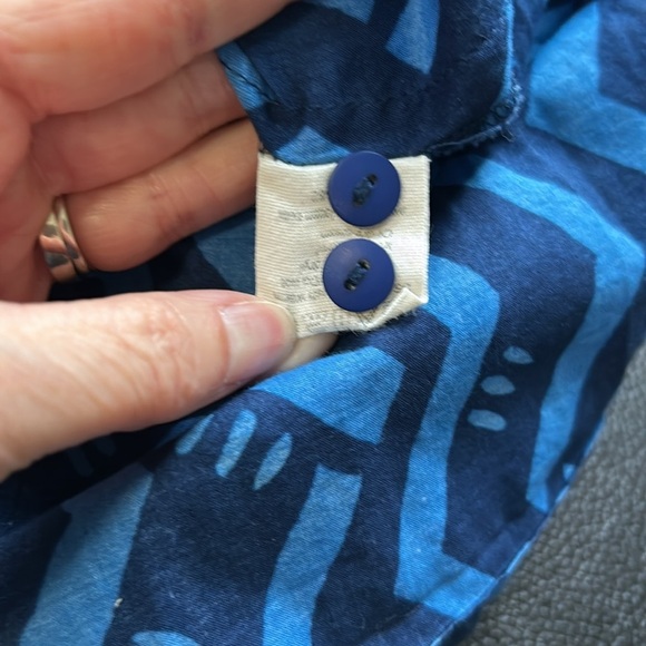 Gudrun Sjoden Blue Organic Cotton Dress Geometric Patterned Cinched Waist Sz L - Picture 13 of 14